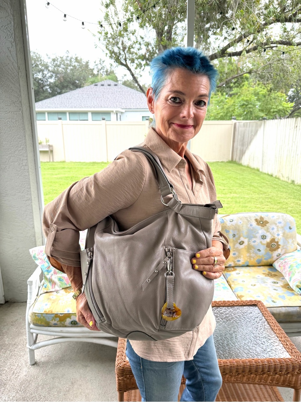 Barr + Barr Inspiration Convertible Crossbody Hobo Taupe Leather Bag